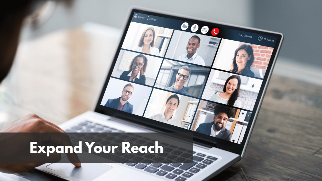 A man in an online video conference webinar