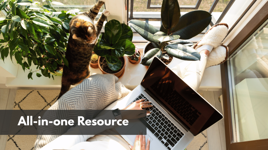 Woman Working at Home with a Cat