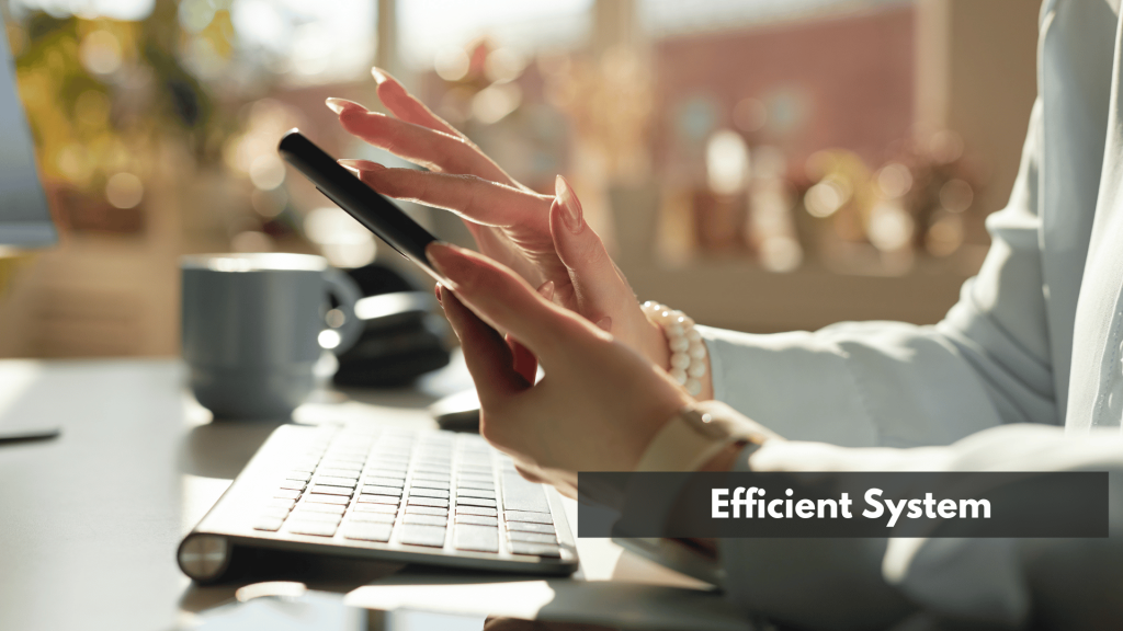 A woman clicking his mobile phone with her hands