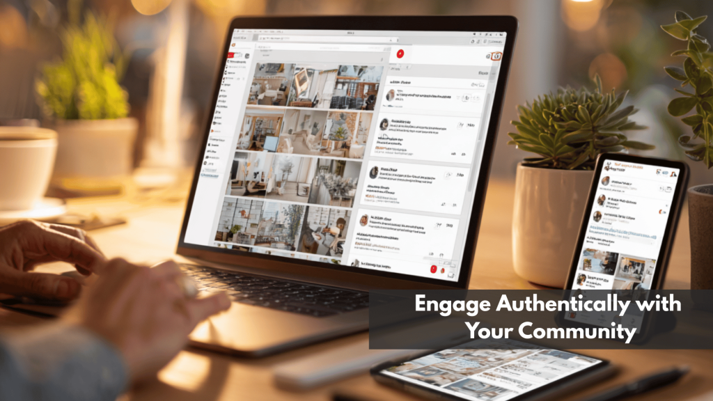 Person using Pinterest on laptop and smartphone to engage with community online