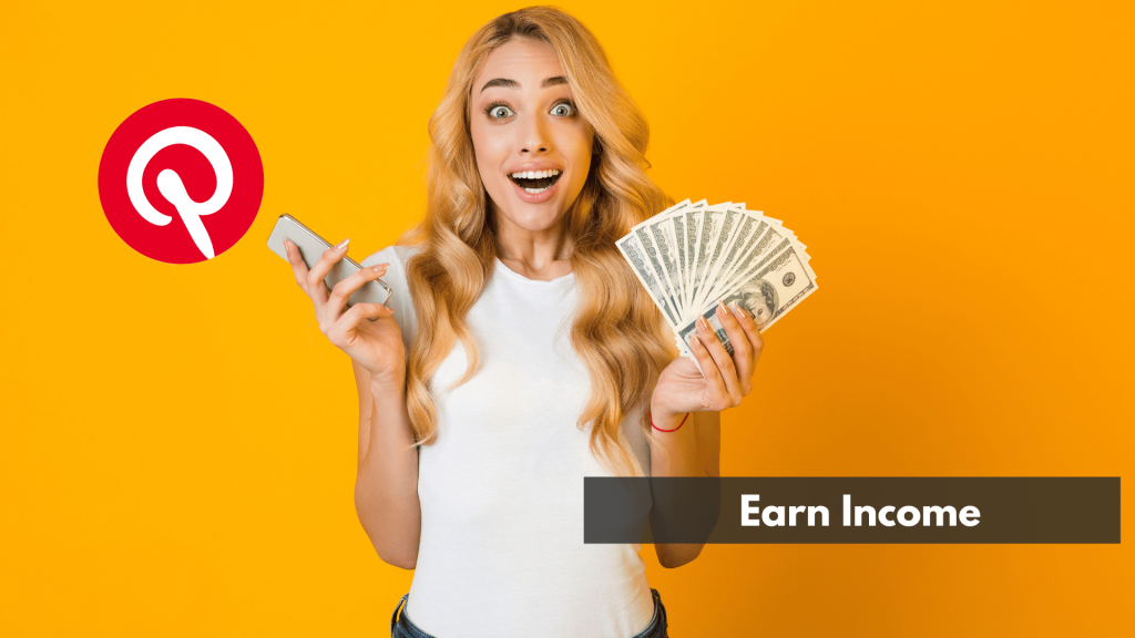 A woman holding cash and her phone on a yellow background