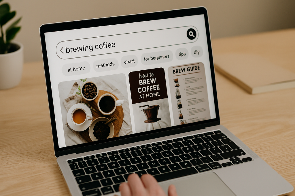 A digital photograph shows a laptop with a silver body placed on a minimalist white desk, displaying charts and graphs on screen, suggesting analytics or performance tracking in a home office setting.