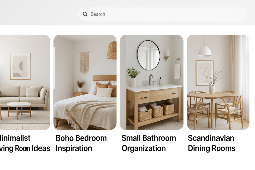 Pinterest profile page with well-organized, keyword-rich home decor boards.