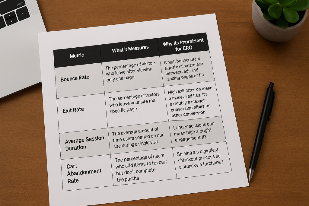 Printed sheet displaying key performance metrics and graphs on a desk.