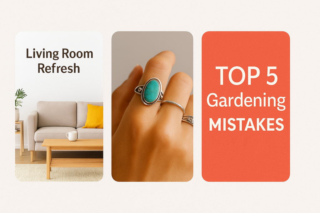 A digital screenshot displays three vertically-oriented Pinterest Pins with varied imagery and design styles.